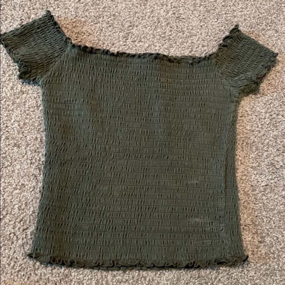 Hollister Green Smocked Off The Shoulder Top XS